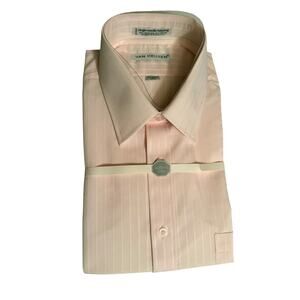 Vintage men Van Heusen Dress Shirt 17.5 Pink Striped Lustrous Life NOS Deadstock